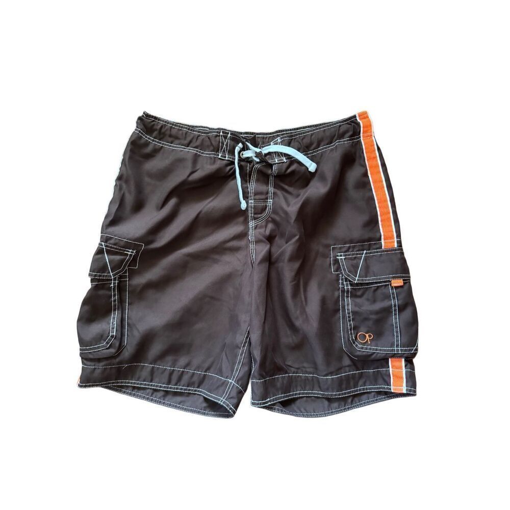 OP men’s large y2k swim trunks brown orange swimming trunks cargo style